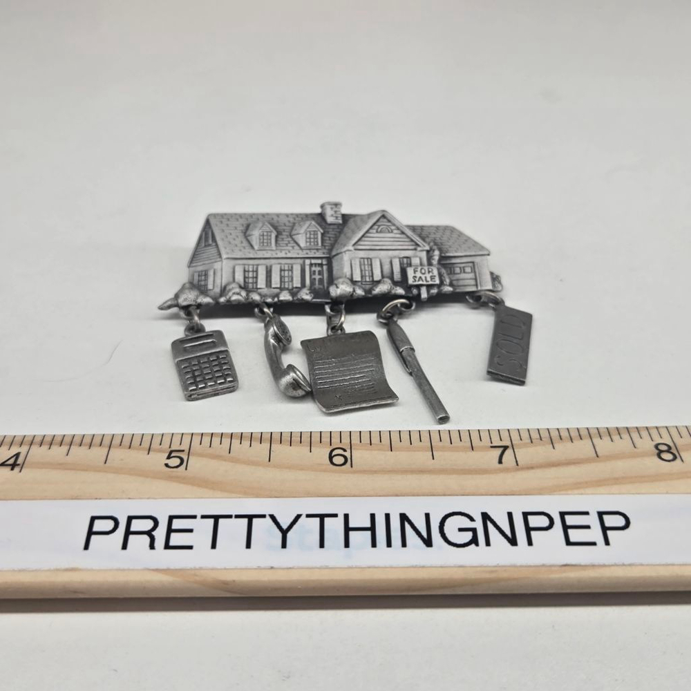 JJ Jonette Brooch NWT Silver Tone Real Estate Pin House with Realtor Charms - Picture 6 of 8